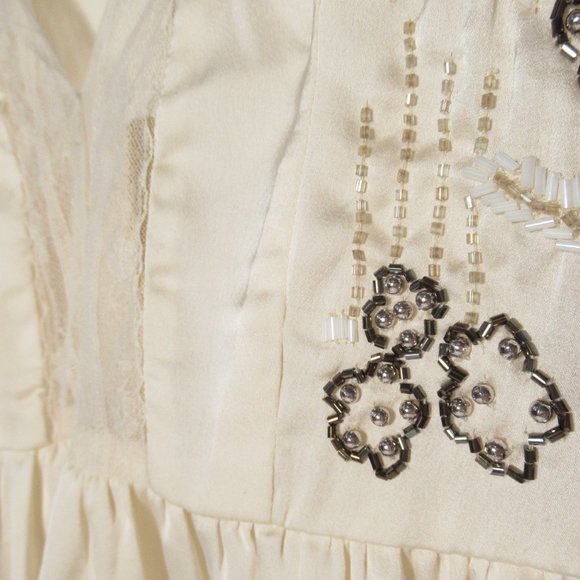Anthropologie Let Me Be Beaded Lace Trim Silky Cami Ivory - Small - Picture 11 of 15